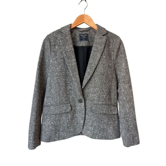 Abercrombie & Fitch Textured Grey Wool-Blend Tweed Blazer Size 8 - Picture 1 of 9